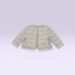 Vintage Antique Taupe Lace Womens Jacket with Rhinestone Clasp Size M 3/4 Sleeve